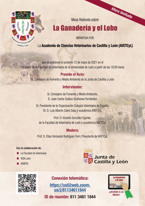 La Academia de Ciencias Veterinarias de Castilla y León organiza una mesa redonda sobre el lobo y la ganadería